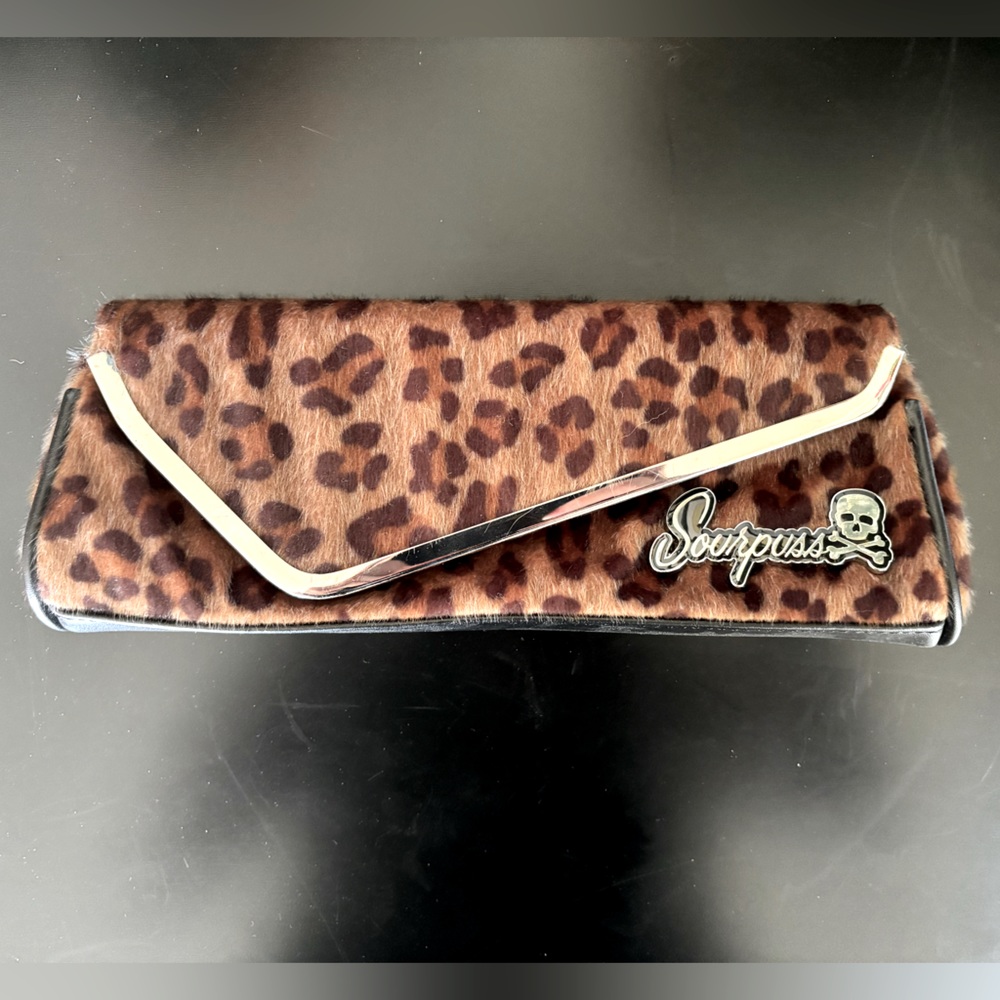 Sourpuss Faux Fur Leopard Clutch (no strap) with Snap Closure
